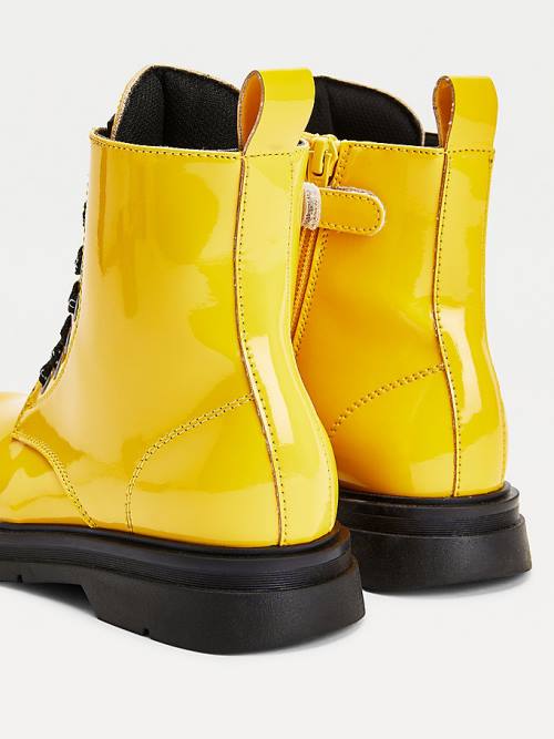 Yellow Tommy Hilfiger Repeat Logo Lace-Up Cleat Booties Girls' Boots | TH029UGM