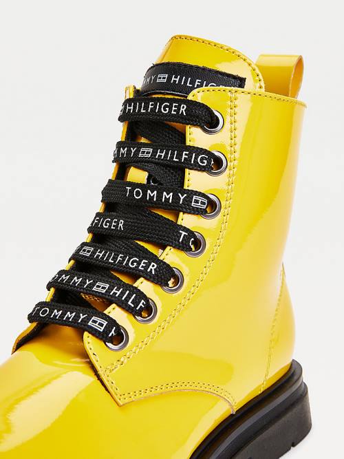 Yellow Tommy Hilfiger Repeat Logo Lace-Up Cleat Booties Girls' Boots | TH029UGM