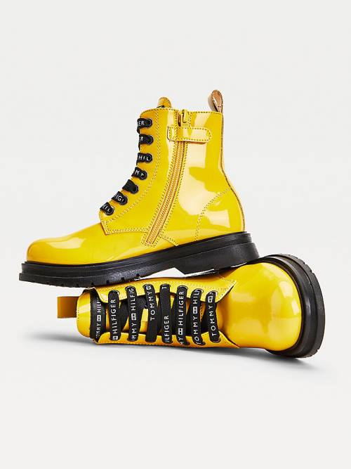 Yellow Tommy Hilfiger Repeat Logo Lace-Up Cleat Booties Girls' Boots | TH029UGM