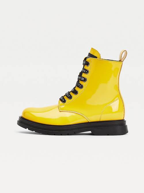 Yellow Tommy Hilfiger Repeat Logo Lace-Up Cleat Booties Girls' Boots | TH029UGM