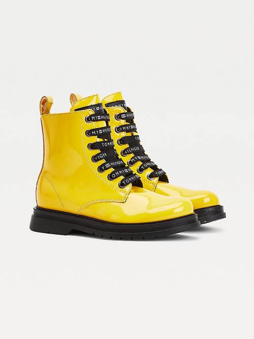 Yellow Tommy Hilfiger Repeat Logo Lace-Up Cleat Booties Girls\' Boots | TH029UGM