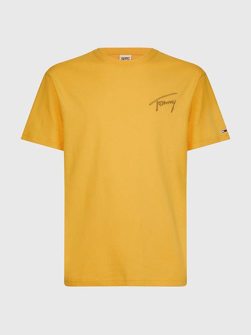 Yellow Tommy Hilfiger Signature Recycled Cotton Men\'s T Shirts | TH192LDT