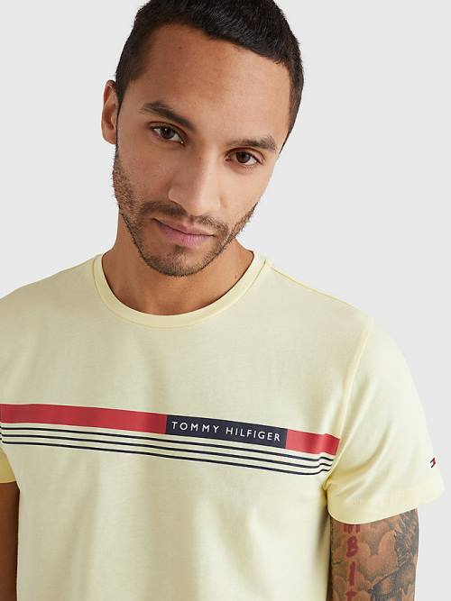 Yellow Tommy Hilfiger Signature Tape Men's T Shirts | TH819RWQ