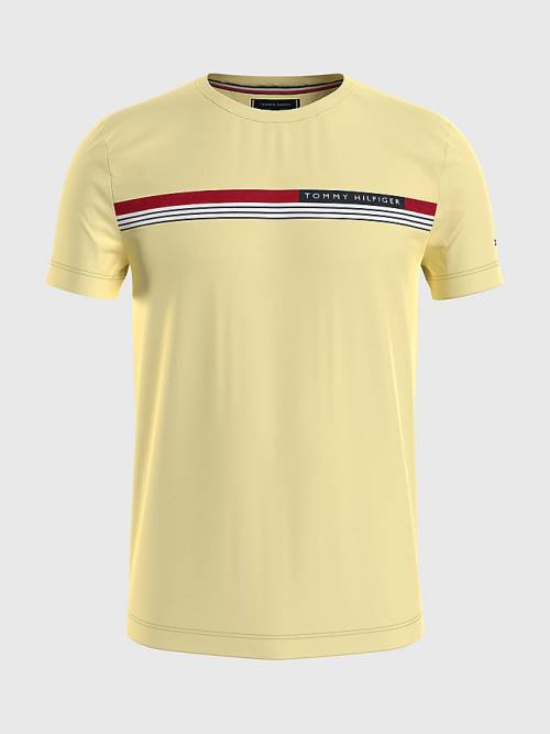 Yellow Tommy Hilfiger Signature Tape Men's T Shirts | TH819RWQ