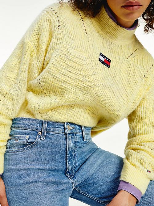 Yellow Tommy Hilfiger Tommy Badge Furry High-Neck Jumper Women's Sweaters | TH048VMZ