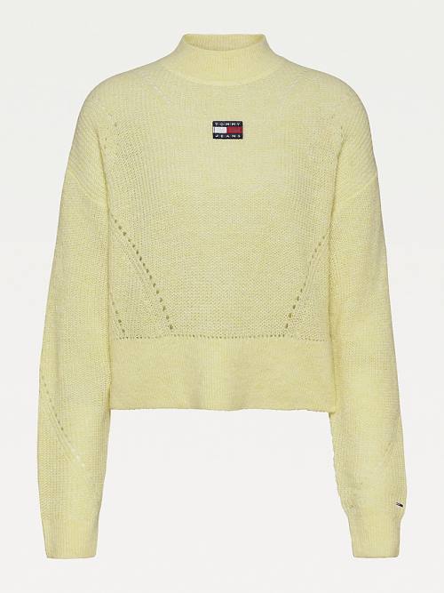 Yellow Tommy Hilfiger Tommy Badge Furry High-Neck Jumper Women's Sweaters | TH048VMZ